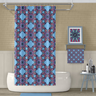 Rideaux De Douche Boho Bloom Shower Curtain in Sky Blue