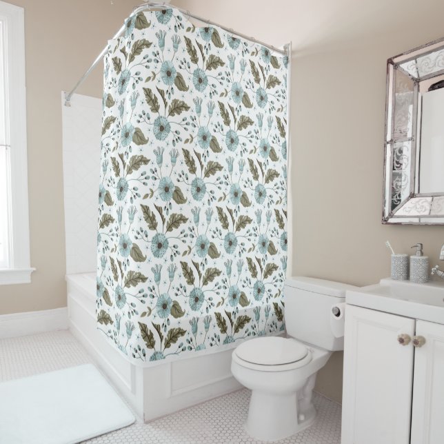 Rideaux De Douche Boho Blue et Green Floral (En situation)