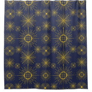 Rideaux De Douche Boho Celestial Sun Stars Motif bleu
