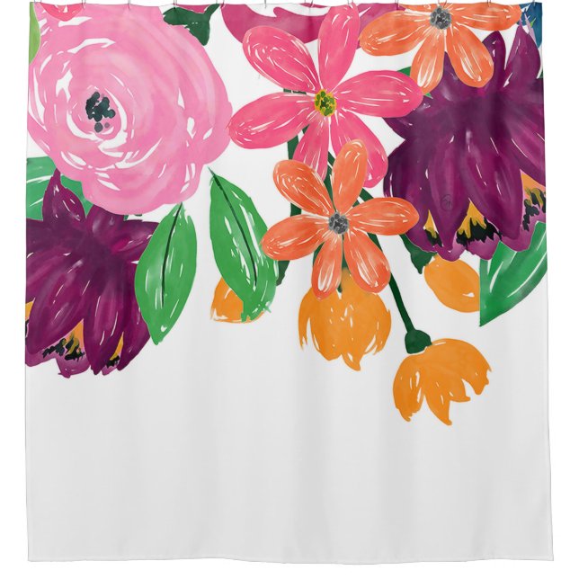 Rideaux De Douche Boho Chic Aquarelle Bourgogne Rose Fleurs (Devant)