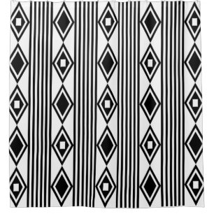 Rideaux De Douche Boho Diamonds Grandes Blancs Noirs