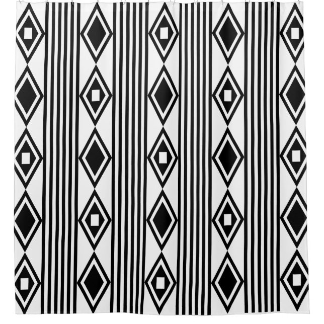Rideaux De Douche Boho Diamonds Grandes Blancs Noirs (Devant)