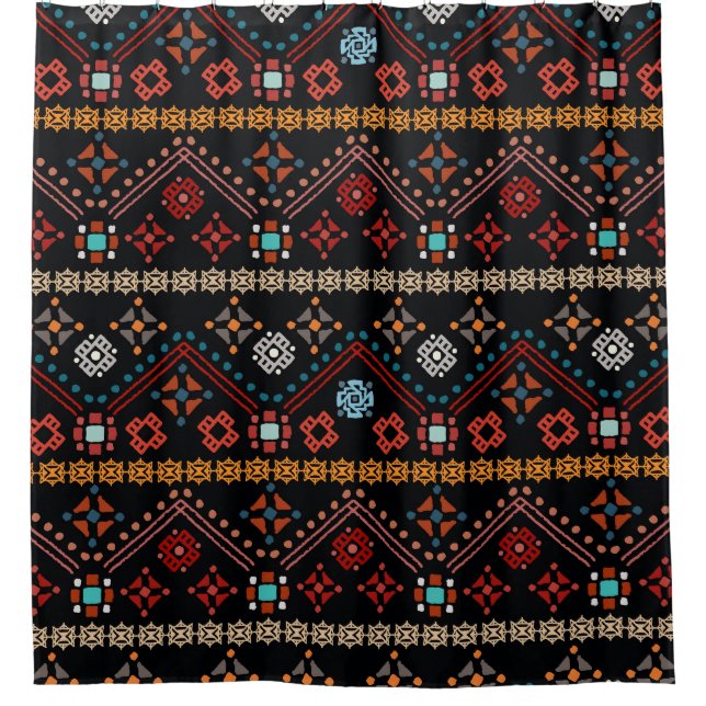 Rideaux De Douche Boho Ethnique : Tribal Coloré Sans Couleur. (Devant)