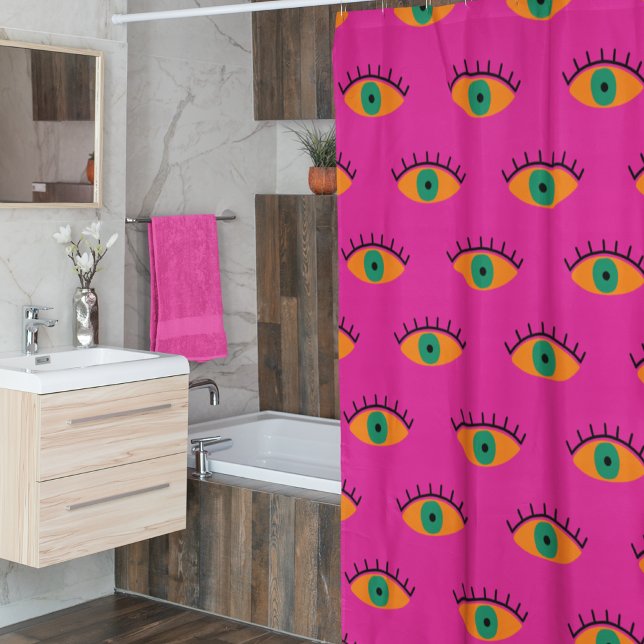Rideaux De Douche BOHO Evil Eye Motif Funky Fuchsia Fun (Créateur téléchargé)