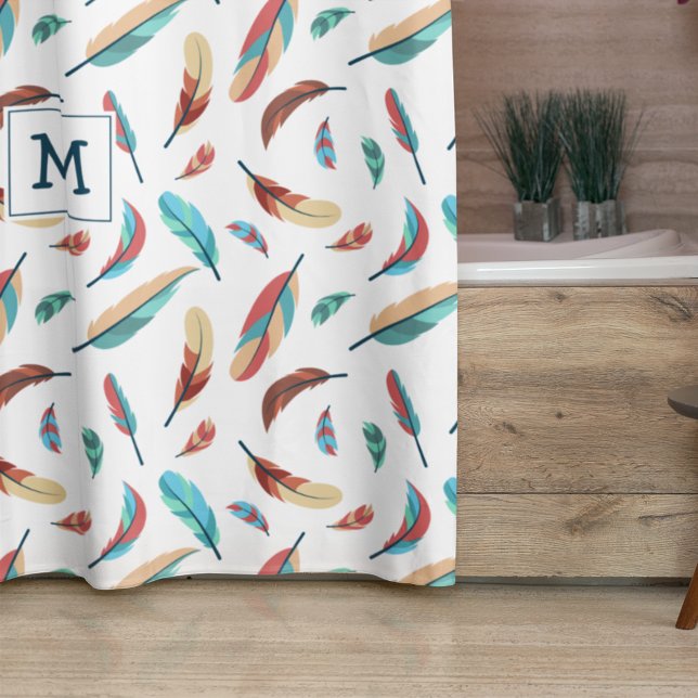 Rideaux De Douche Boho Floating Feathers Motif Monogrammé (Créateur téléchargé)
