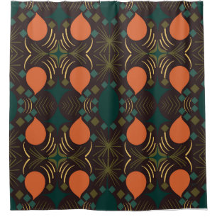Rideaux De Douche Boho Géométrique Diamant Tissu Motif Brown