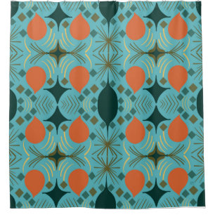Rideaux De Douche Boho Géométrique Diamant Turquoise