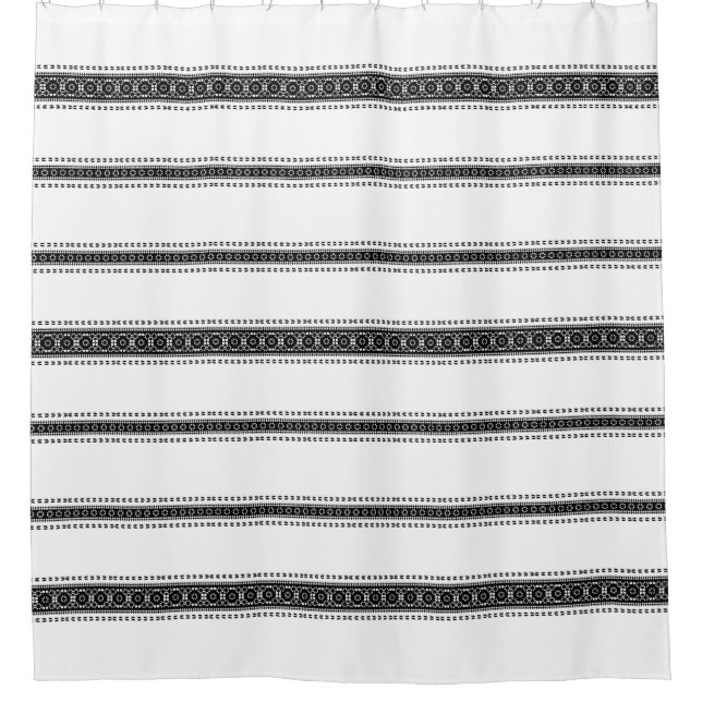 Rideaux De Douche Boho moderne blanc et noir Motif bohème (Devant)