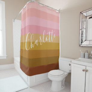 Rideaux De Douche Boho rose et Terracotta Nom des bandes géométrique
