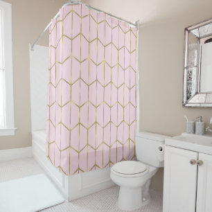 Rideaux De Douche Boho rose Hexagon or & Glam géométrique