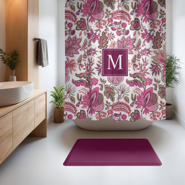 Rideaux De Douche Boho rose Vintage Monogramme floral (Créateur téléchargé)