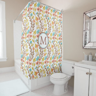 Rideaux De Douche Boho Style Fleur sauvage été Monogramme