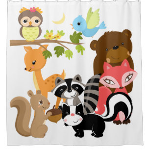 Rideaux De Douche Bois Animaux Renard Renard Raccoon Ours Hibou