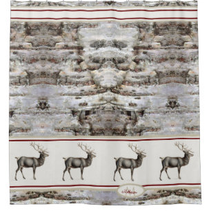 Rideaux De Douche Bois rustique Elk / Reindeer Famille Monogramme ta