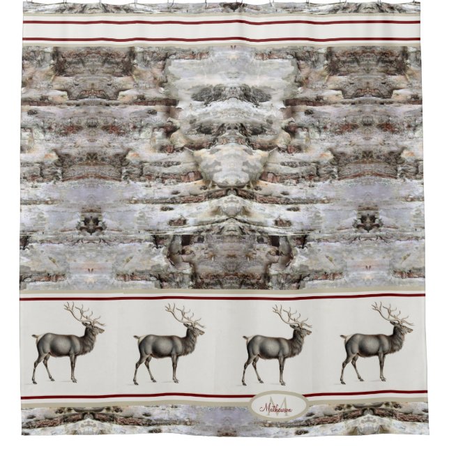 Rideaux De Douche Bois rustique Elk / Reindeer Famille Monogramme ta (Devant)