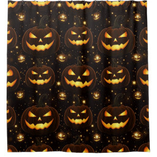 Rideaux De Douche Bokeh Halloween   Citrouille Lumineuse (3)