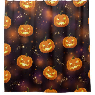 Rideaux De Douche Bokeh Halloween   Citrouille Lumineuse (4)