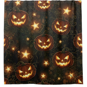 Rideaux De Douche Bokeh Halloween Sans Couture   Citrouille Lumineus