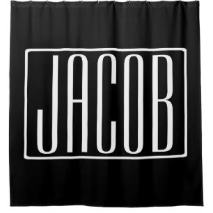 Rideaux De Douche Bold & Modern Your name or Word   White On Black