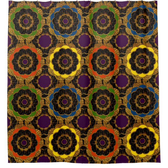 Rideaux De Douche Bold Retro Mandala Hippie Boho Motif à fleurs (Devant)
