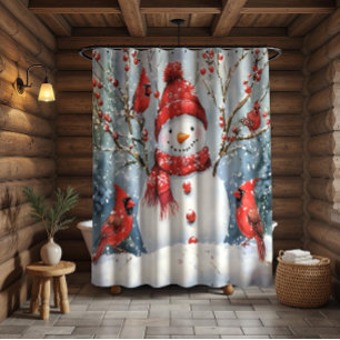 Rideaux De Douche Bonhomme de neige et cardinaux rouges