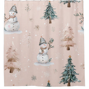 Rideaux De Douche Bonhomme de neige rose fantaisiste Noël - Hiver (2