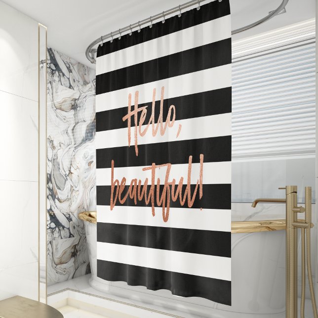 Rideaux De Douche Bonjour Beau Rose Gold Striped (Créateur téléchargé)