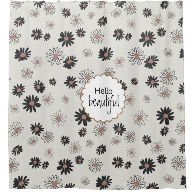 Rideaux De Douche Bonjour Belles marguerites noir rose floral motif (Devant)