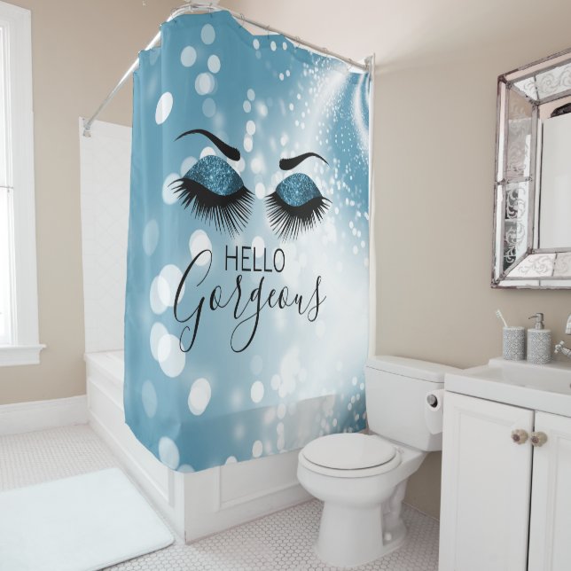 Rideaux De Douche Bonjour magnifiques yeux bleus (En situation)