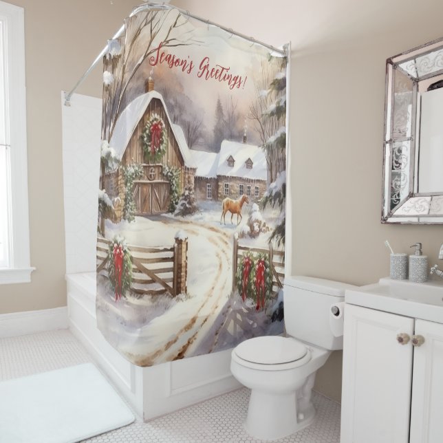 Rideaux De Douche Bonnes Fêtes Rustic Victorian Yard Noël (En situation)