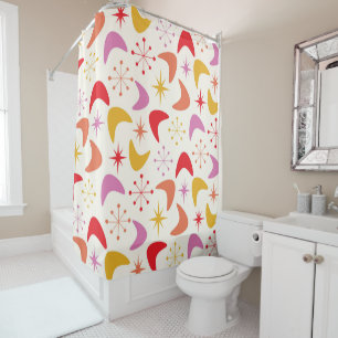Rideaux De Douche Boomerang du milieu du siècle avec Starbursts colo