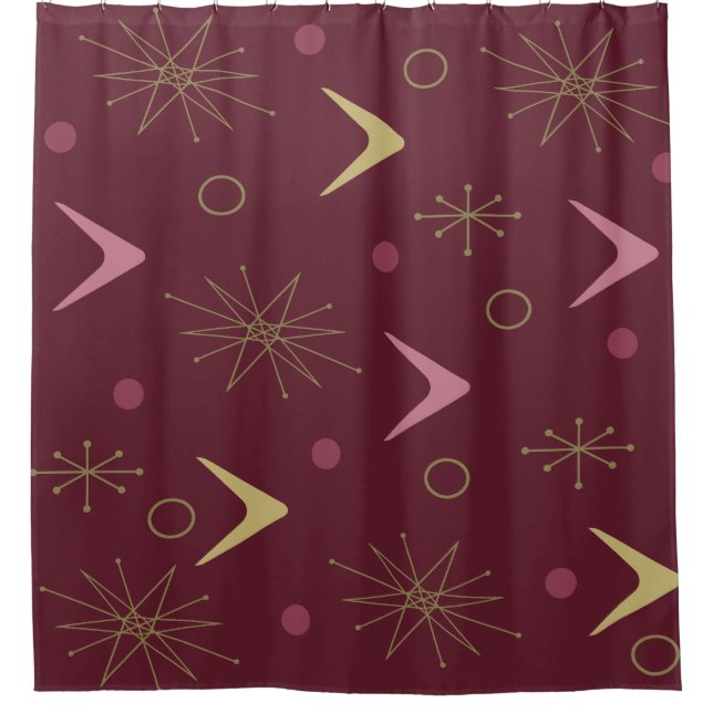 Rideaux De Douche Boomerangs de l'âge atomique Starbursts Dark Red G (Devant)