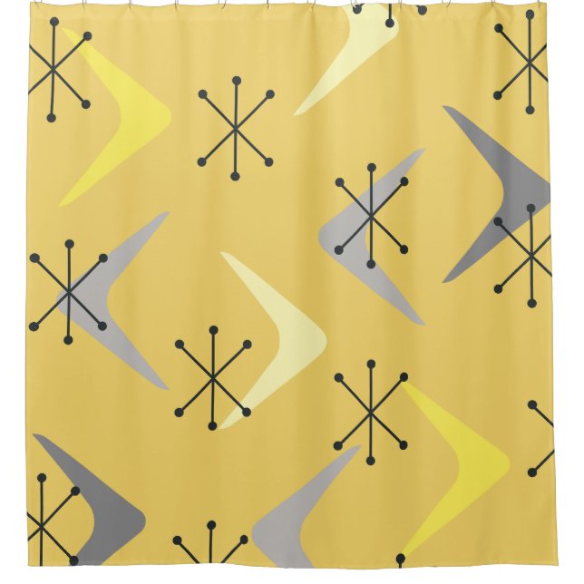 Rideaux De Douche Boomerangs du milieu du siècle Starbursts Jaune (Devant)