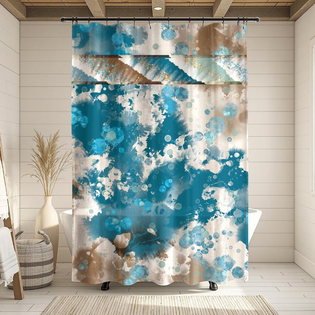 Rideaux De Douche Bordure Abstraite de vague côtière (Créateur téléchargé)