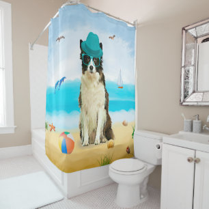 Rideaux De Douche Bordure Collie Dog sur la plage