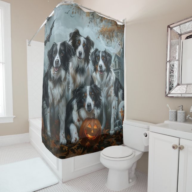 Rideaux De Douche Bordure Collie Halloween nuit Chien ravir (En situation)
