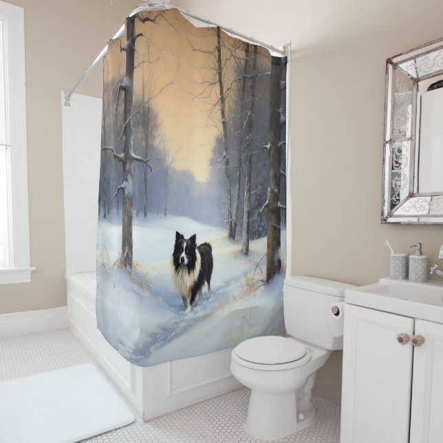 Rideaux De Douche Bordure Collie Laisser neiger Noël (En situation)