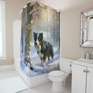 Rideaux De Douche Bordure Collie Laisser neiger Noël