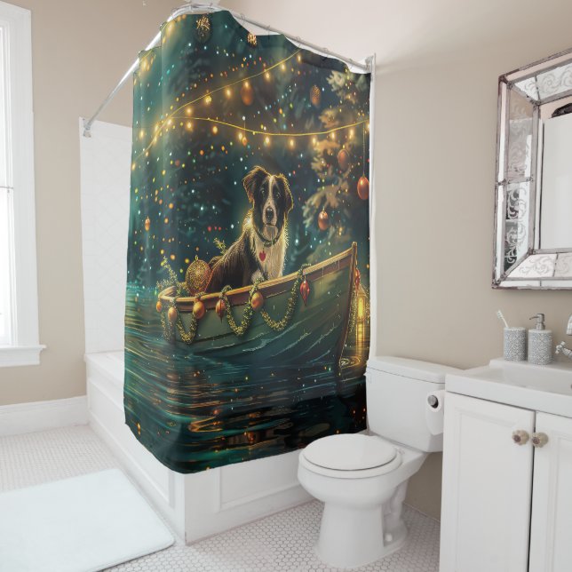 Rideaux De Douche Bordure Collie Noël Festive Voyage (En situation)
