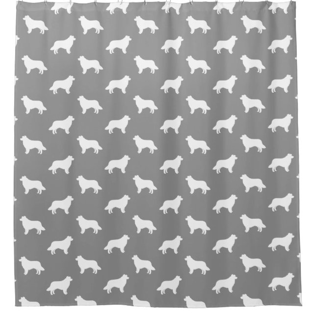 Rideaux De Douche Bordure Collie Silhouettes Motif Gris (Devant)