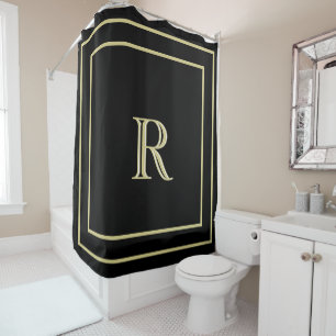 Rideaux De Douche Bordure or élégant et Monogramme personnalisé n