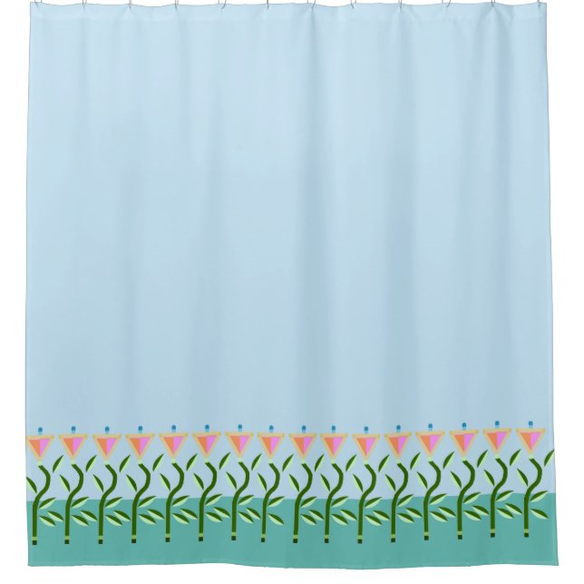 Rideaux De Douche Bordure tulipe de jolies fleurs stylisées roses (Devant)
