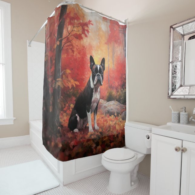 Rideaux De Douche Boston Terrier à l'automne Leaves automne Inspire (En situation)