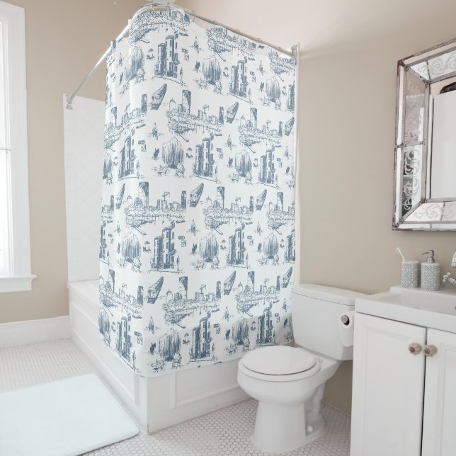 Rideaux De Douche Boston Toile Blue (En situation)