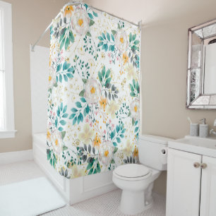 Rideaux De Douche Botanique rose turquoise blanc orangé