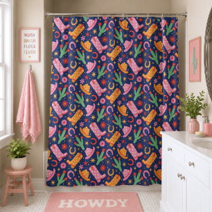 Rideaux De Douche Bottes de cowgirl occidentales bleues à motif flor
