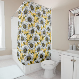 Rideaux De Douche Bouches blanches, fleurs sauvages sur jaune