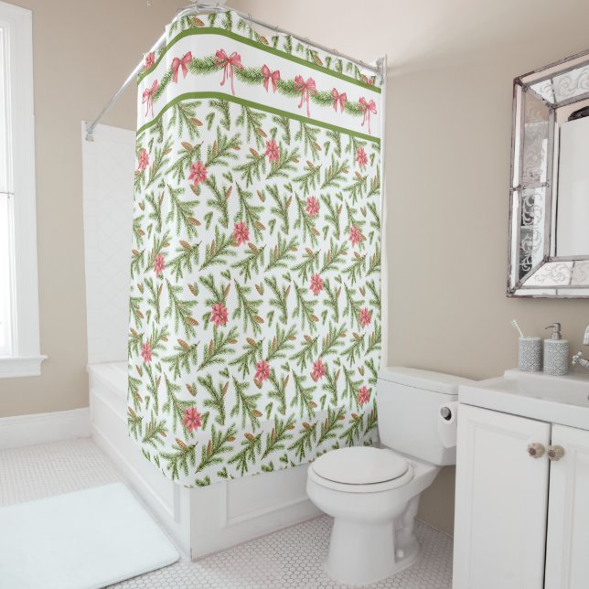 Rideaux De Douche Boughs de pin de Noël et Poinsettias (En situation)