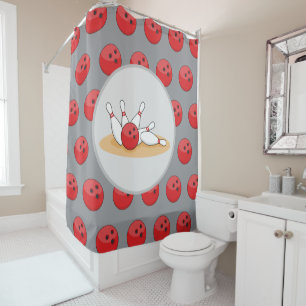 Rideaux De Douche Boule de bowling frappant les quilles avec motif d