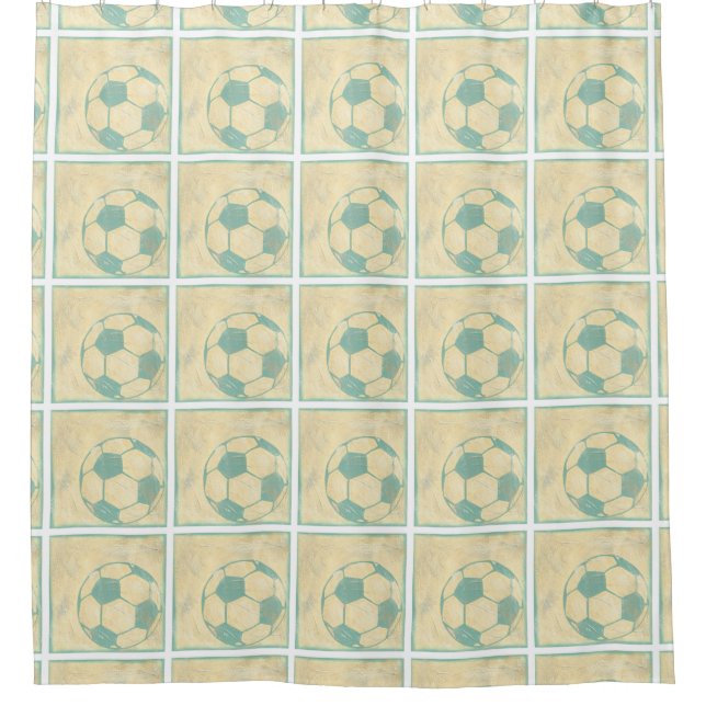 Rideaux De Douche Boule de soccer bleu Pastel par Chariklia Zarris (Devant)